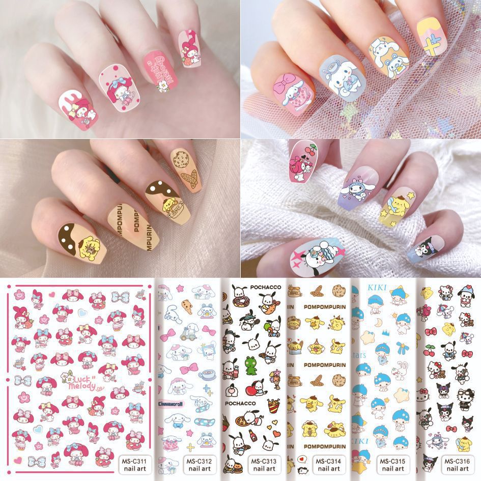 Autocollants pour ongles en papier pour enfants, motif chat, chaton, chiot, lapin