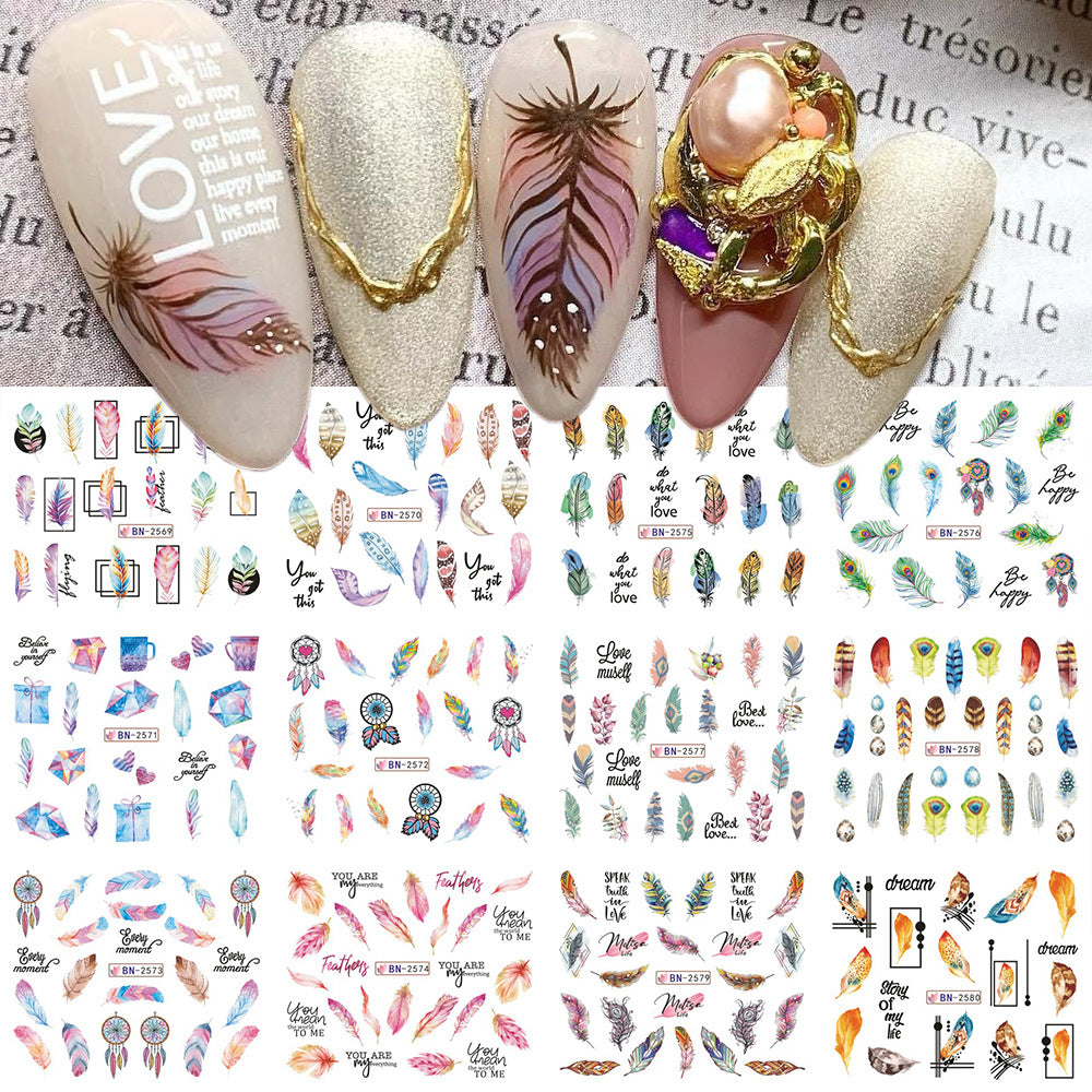 Flow Large Flowers Feather Butterfly Water Nail Stickers