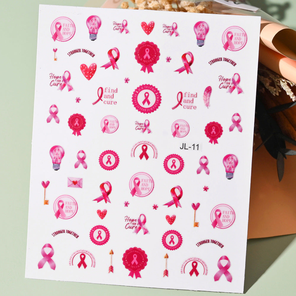 Pink Ribbon Paper Breast Theme Promotion Nail Stickers