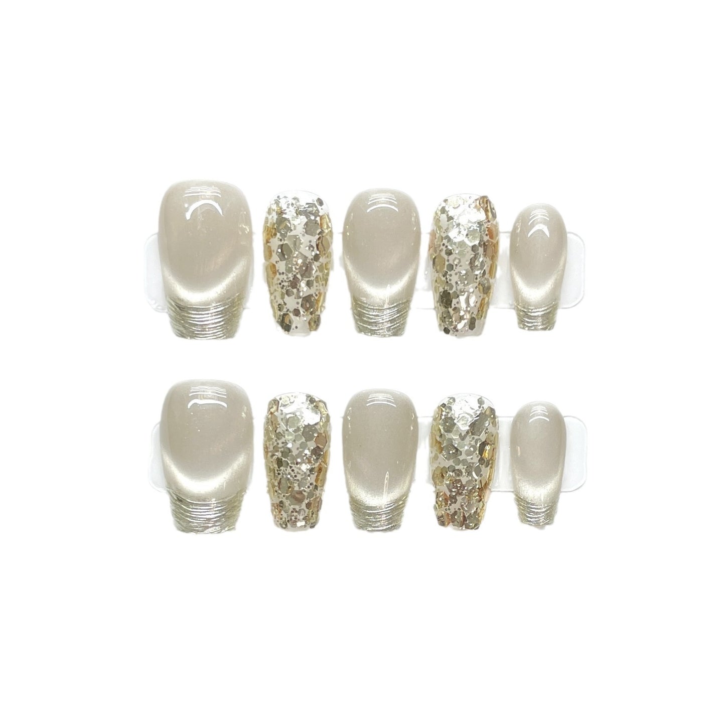 Handmade Wear White Milky Champagne Gold Nail Stickers