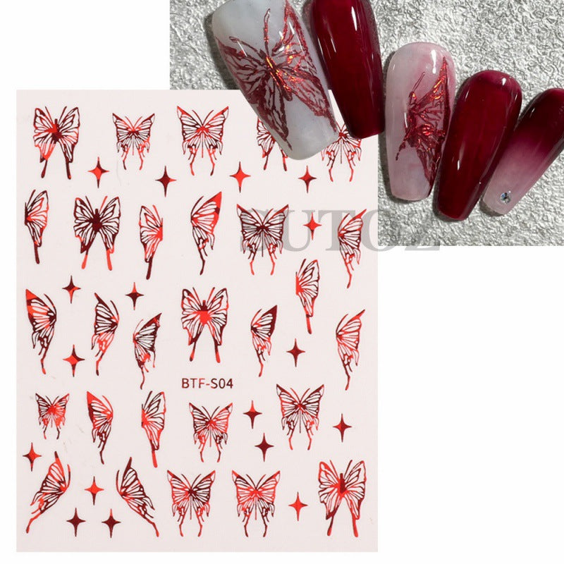 Red Three-dimensional Hollow Butterfly Fresh Adhesive Nail Stickers