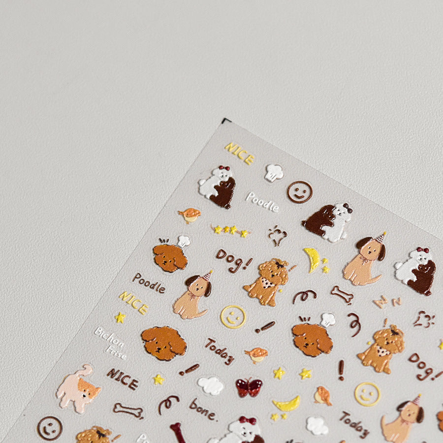 Innovative Charming Embossed Cute Hug Puppy Nail Stickers