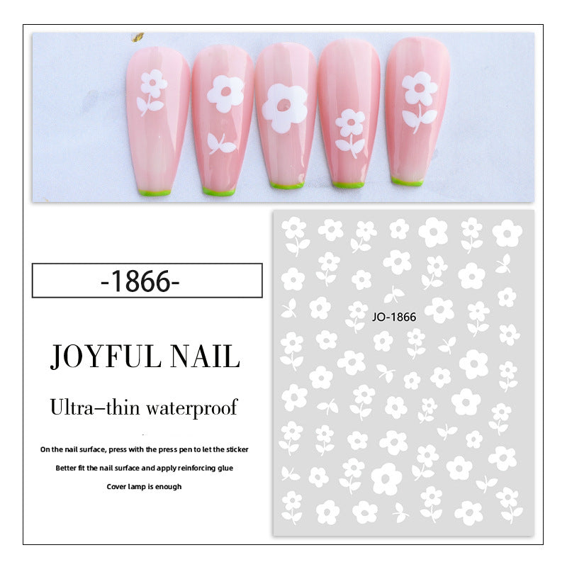 Petits autocollants pour ongles en ruban adhésif imperméable à motif de fleurs blanches