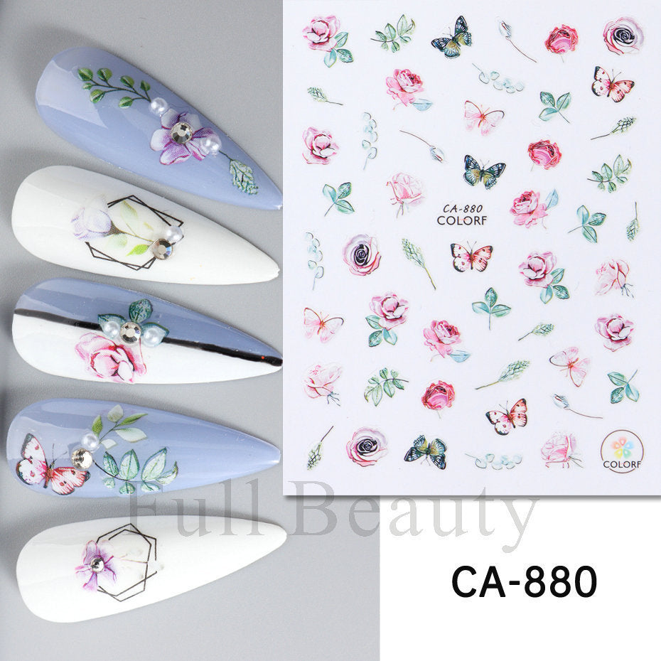 Glamorous Spring Rose Flower Tulip Adhesive Nail Stickers