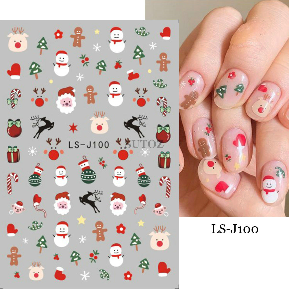 Autocollants pour ongles de manucure de Noël mignon Père Noël bonhomme de neige