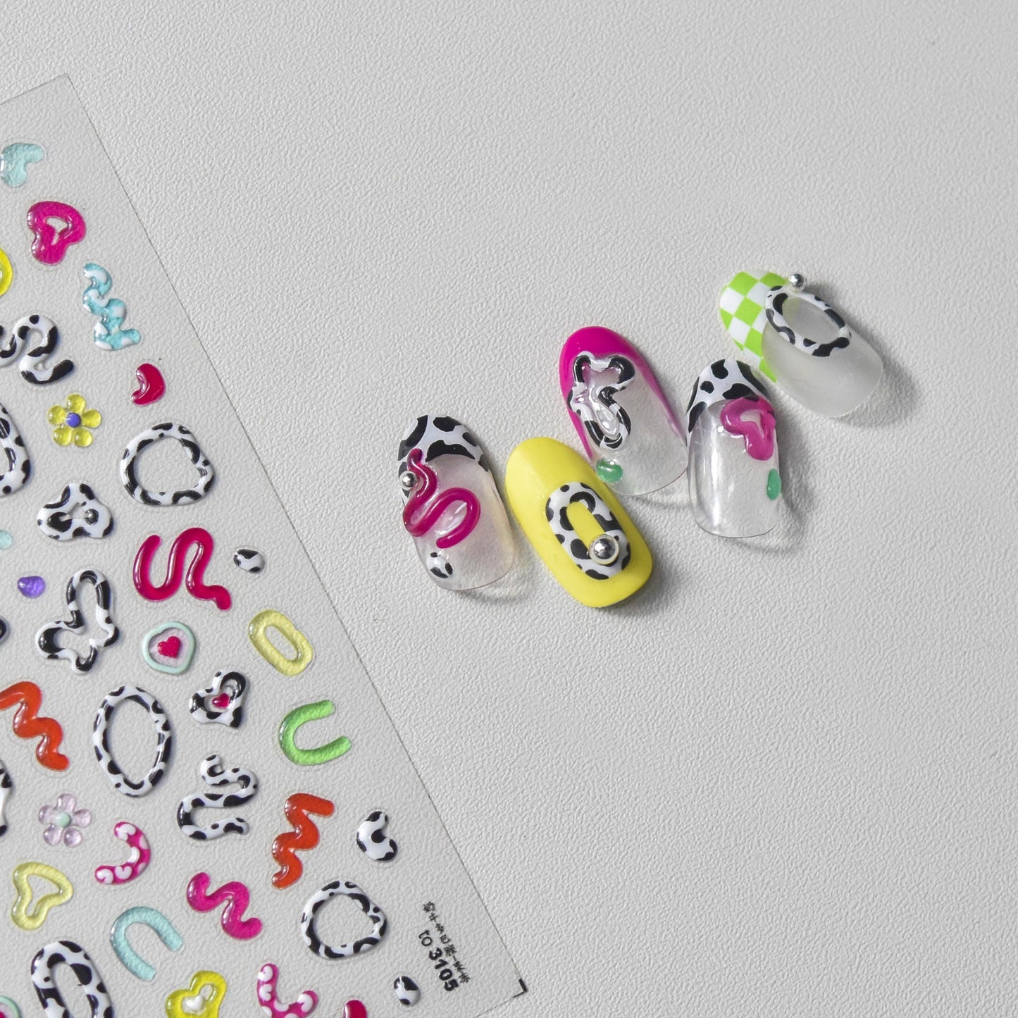 Jelly Cute Milk Pattern Love Heart Nail Stickers