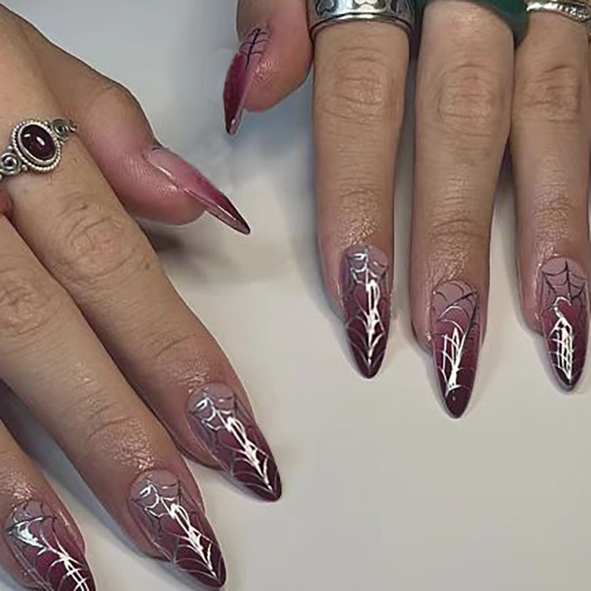 Wind Spider Web Gradient Purple Halloween Fashion Nail Art