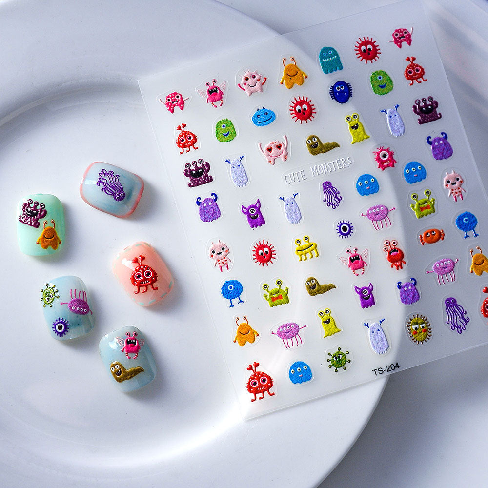 Cute Little Monster Mimic English Letters Nail Stickers