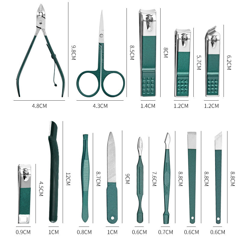 Ensemble complet de coupe-ongles en acier inoxydable vert foncé