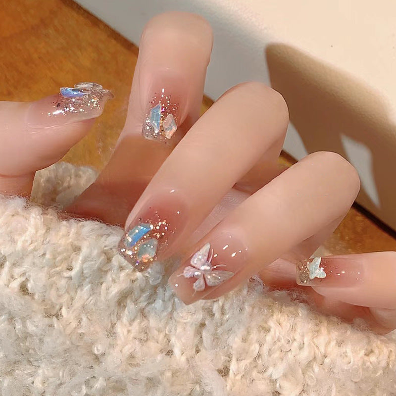 Style Petite Sœur Mi-Longueur Porter Armure Perle Papillon Amovible Nail Art