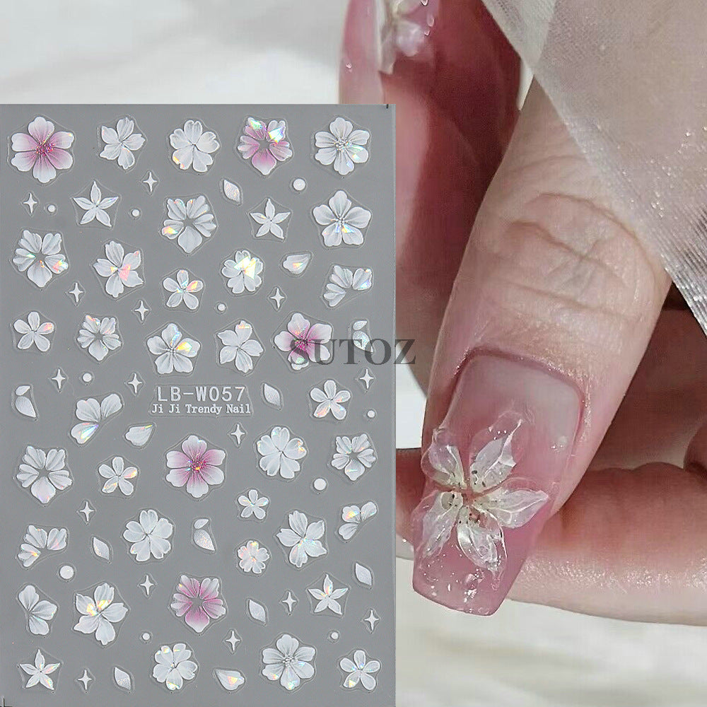 Popular Summer Ice Lily Flower Thin Tough Nail Stickers