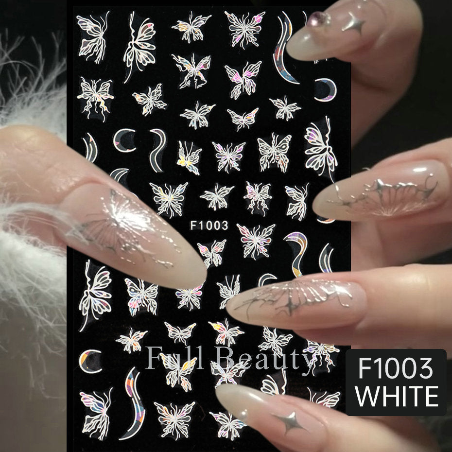 Fashion Laser Butterfly Hollow White Adhesive Nail Stickers