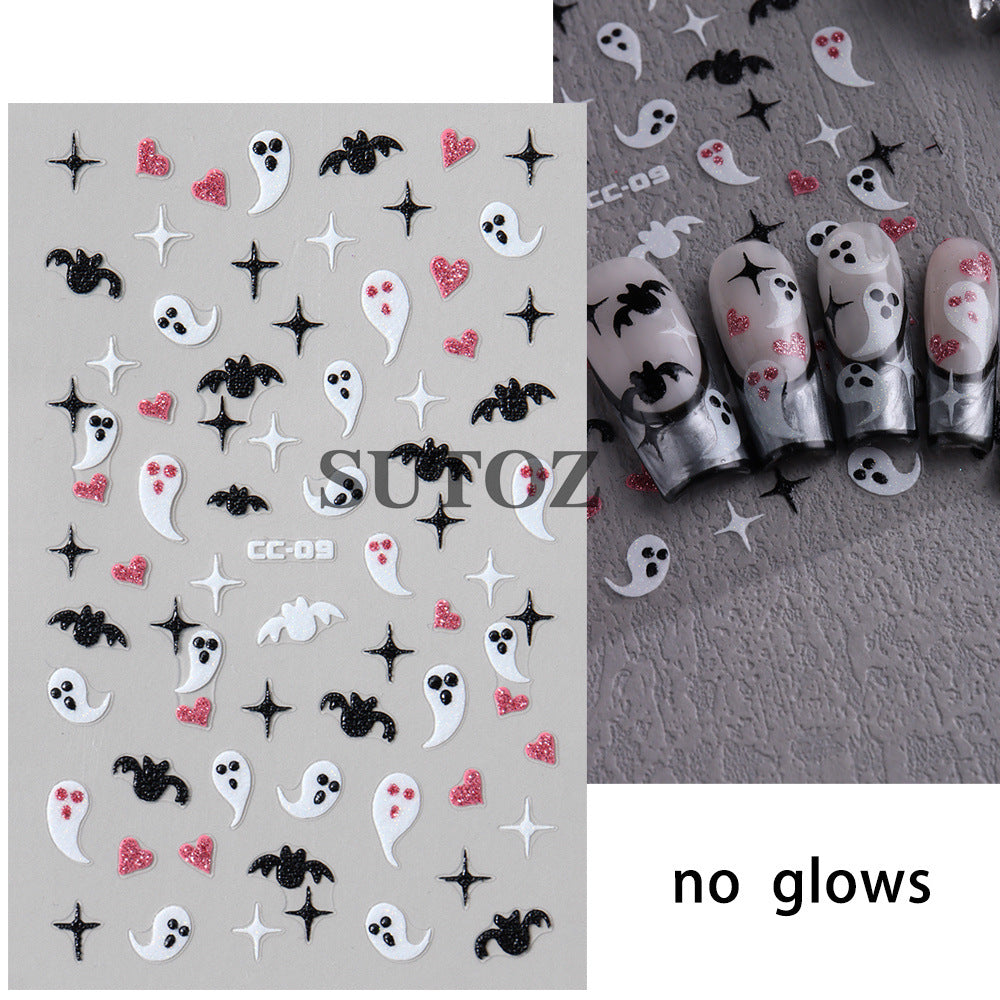 Halloween Glitter Luminous Spider Web Ghost Nail Stickers