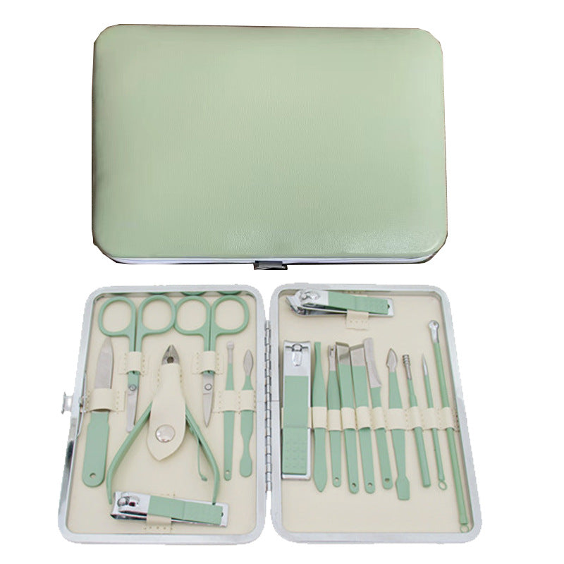 Stainless Steel Clippers Suit Green Manicure Nail Tool Set