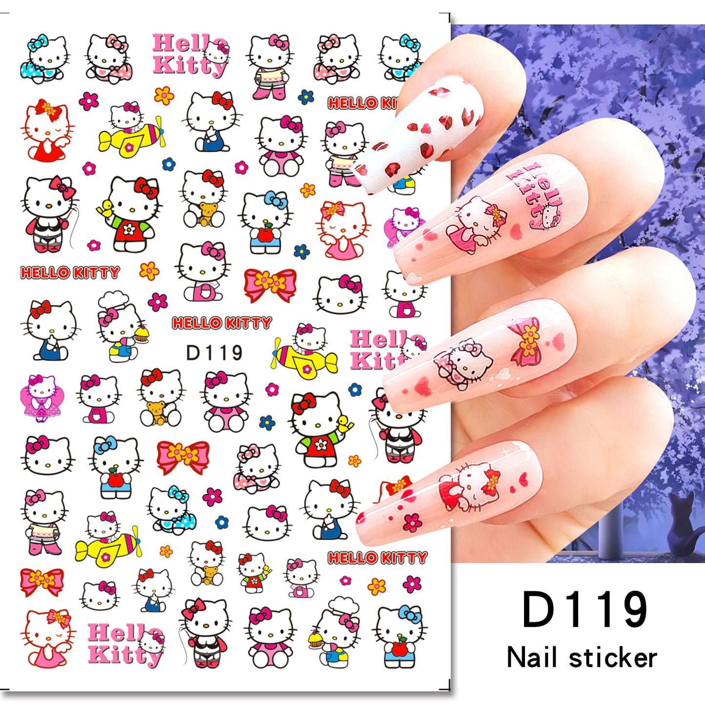 Autocollants pour ongles classiques en papier motif chat de dessin animé pour enfants