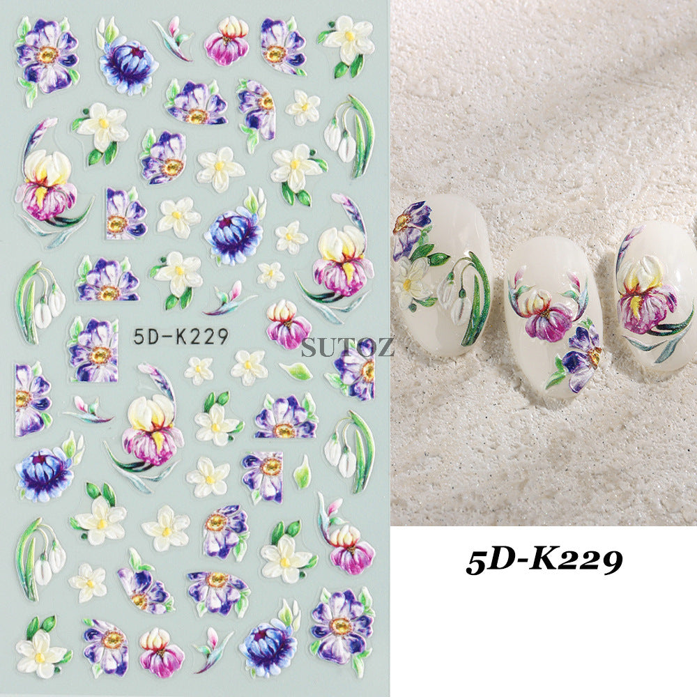 Paper Summer Sunflower Peony Tulip Three-dimensional Nail Stickers