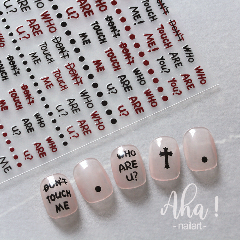 Red Black White Polka Dot English Letters Nail Stickers