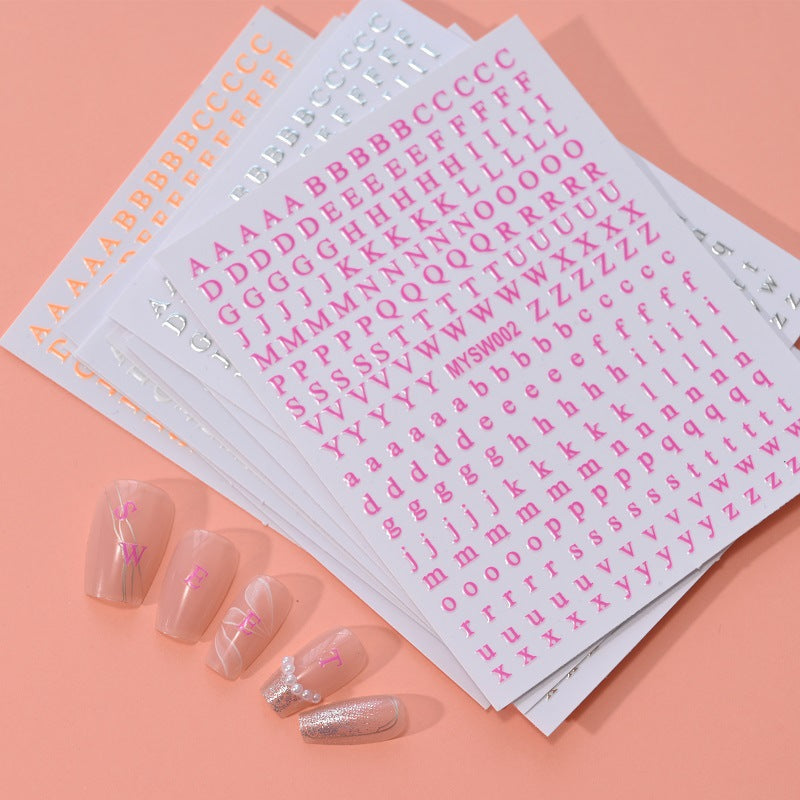 Simple Uppercase Lowercase Letters Laser Gold Nail Stickers