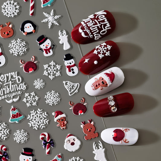 Autocollants pour ongles Père Noël stéréo en relief de style Noël