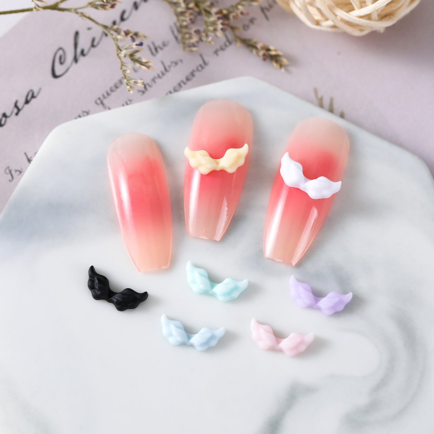 Ornement d'ailes d'ange couleur macaron soin des ongles tridimensionnel Nail Art