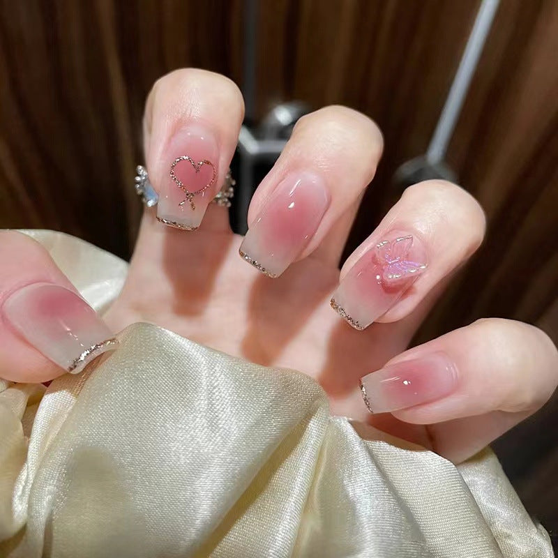 Autocollants pour ongles avec décorations en diamant français Bow Flash Blush