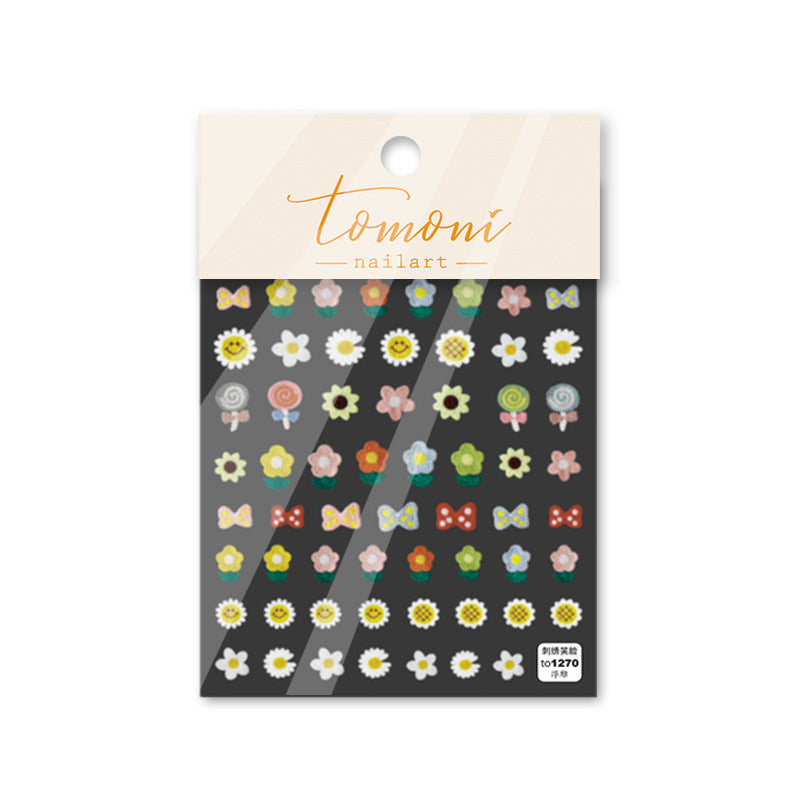 Embossed Hot Style Adhesive Cute Embroidery Nail Stickers