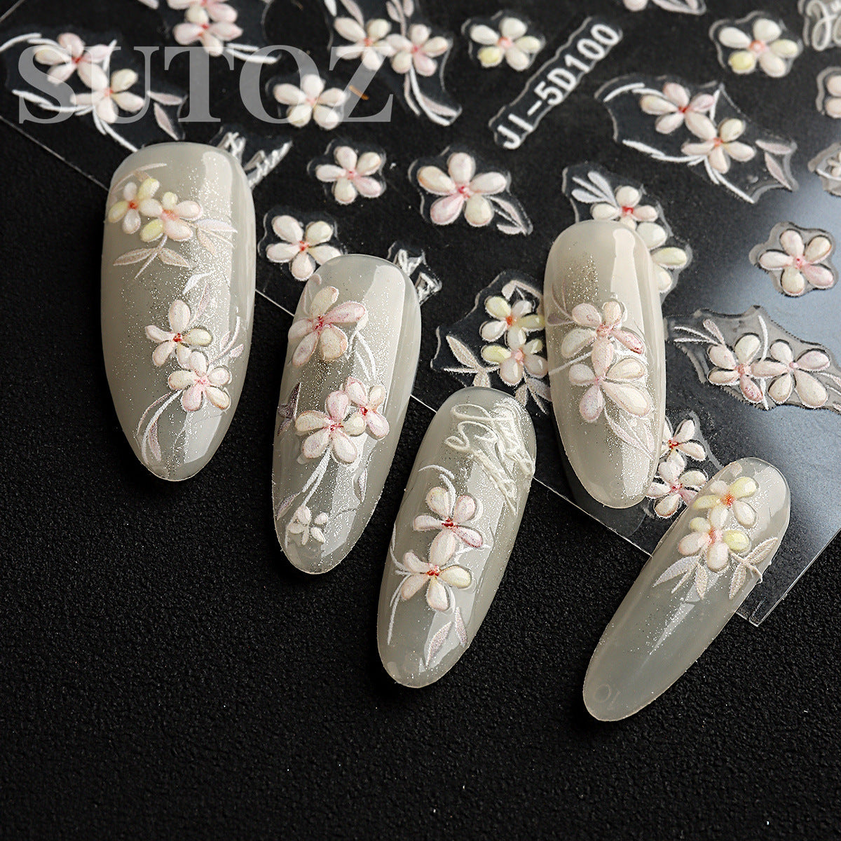 Fresh Cherry Blossom Flowers Stereo Nails Nail Stickers