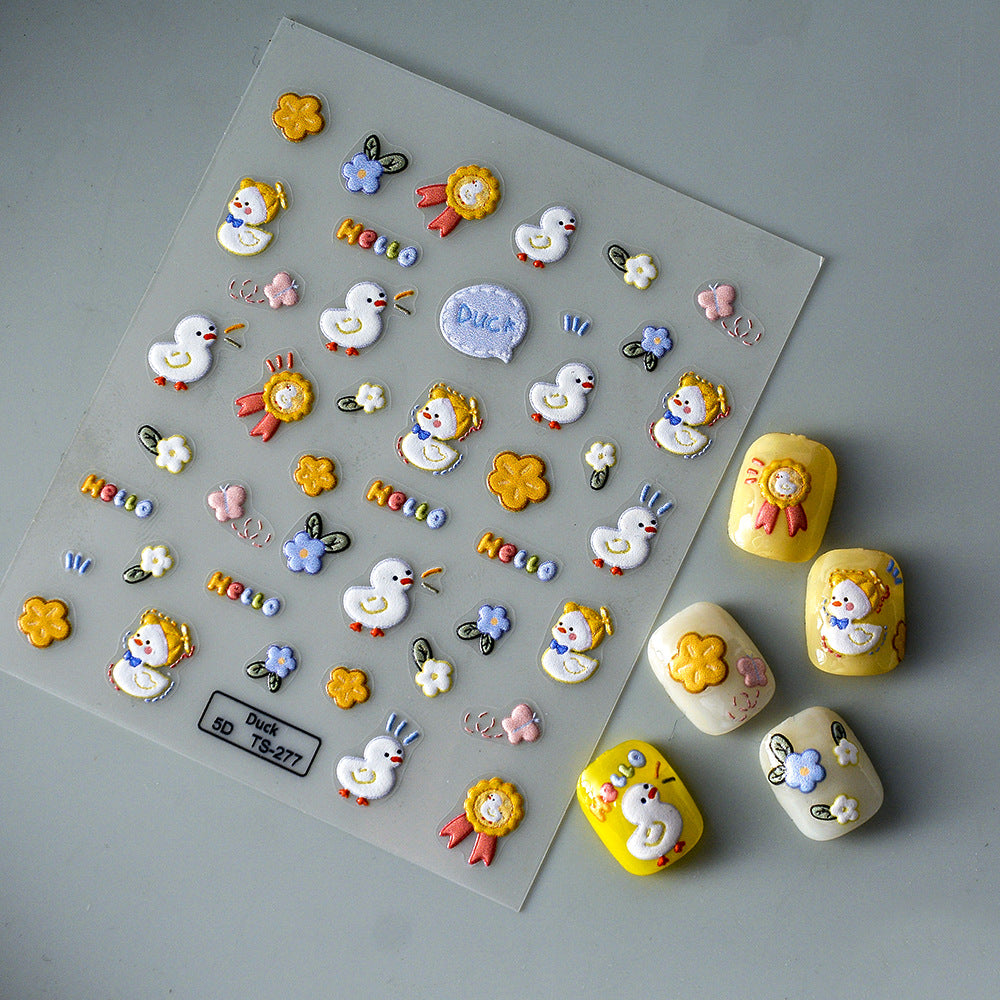 Hot Mining Relief Adhesive 3d Cute Little Duck Nail Stickers