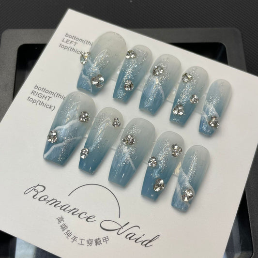 Faux ongles Blue Ocean Blooming Autocollants pour ongles avancés