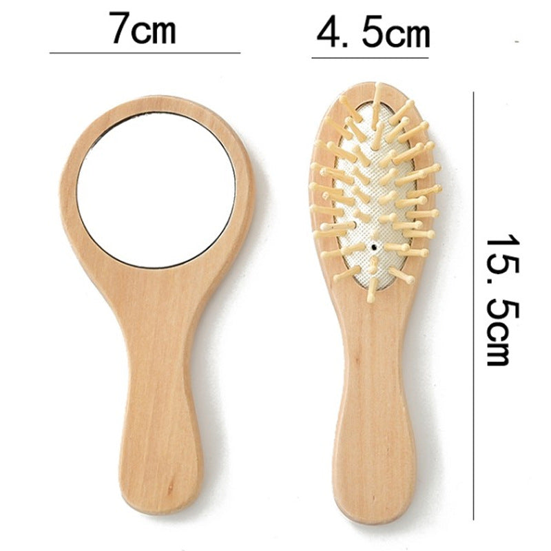 Miroir de voyage pour femmes et hommes, brosses à cheveux et peignes portables en bois massif