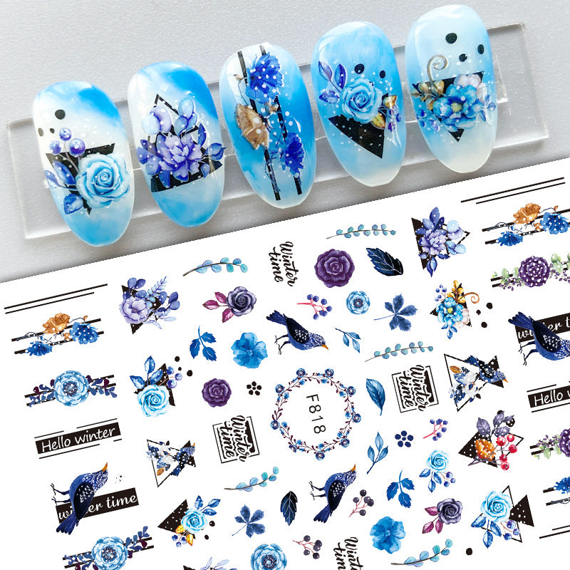 Autocollants pour ongles adhésifs sans couture Motif flocons de neige de Noël et d'hiver