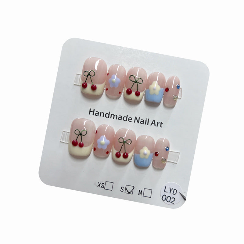 Yellow Contrast Color Three-dimensional Small Cherry Nail Stickers