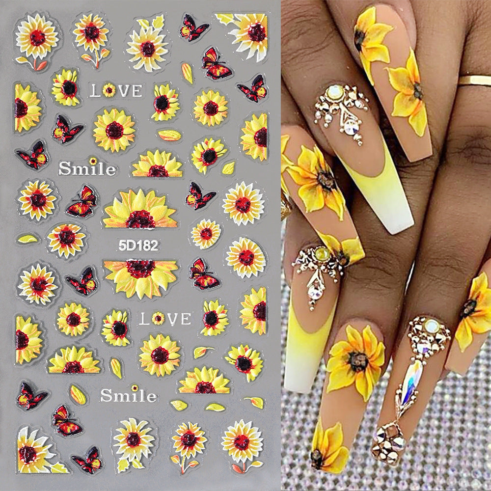 Sunflower Relief Three-dimensional Retro Sweet Cool Nail Stickers