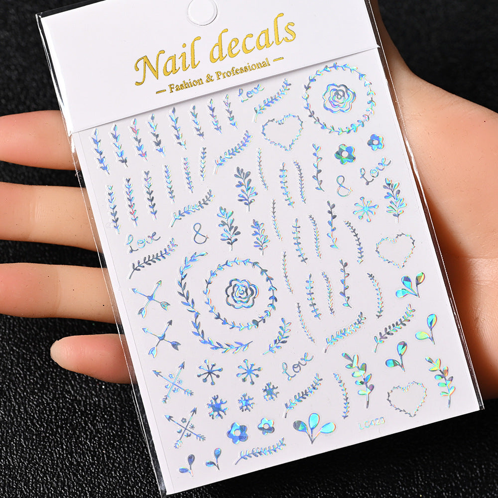 Cardboard Style Beautiful Laser Sier Heart-shaped Nail Stickers