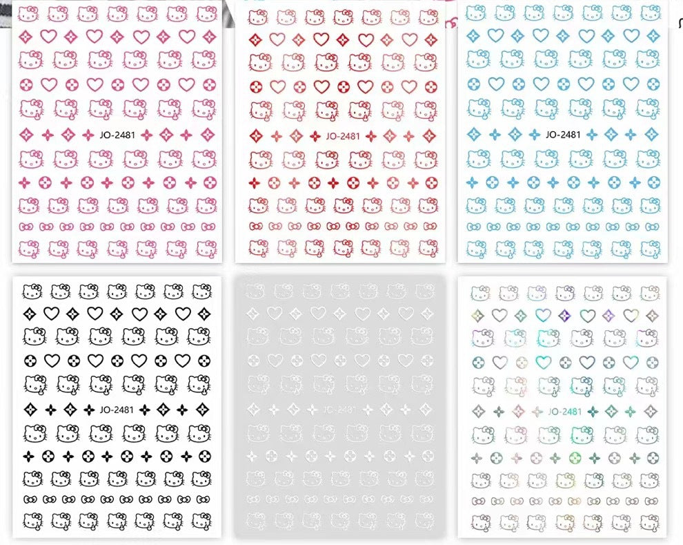 Hello Cute Cat Kitty Back Glue Nail Stickers