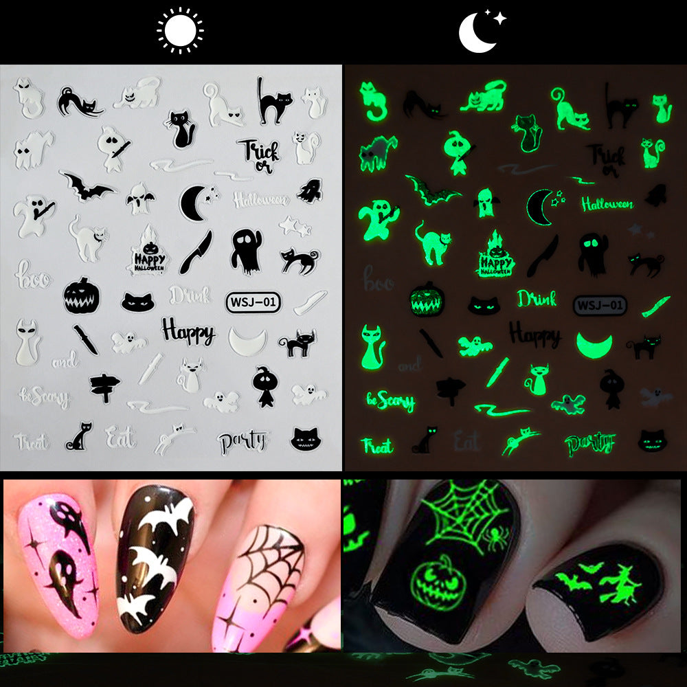 Luminous Bat Pumpkin Day Fingernail Decoration Nail Stickers