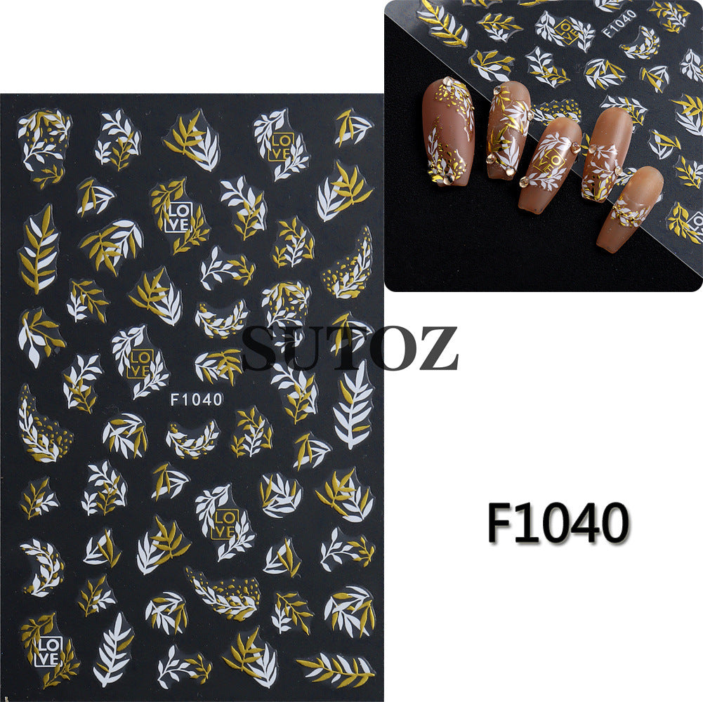 Bronzing Leaves Little Daisy Flower Back Nail Stickers