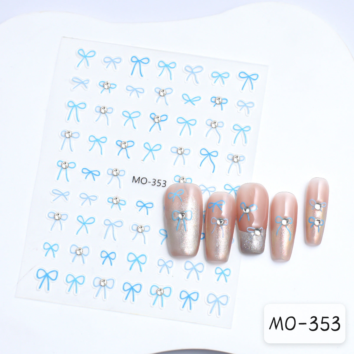 Show White Pink Blue Bowknot Diamond Nail Stickers