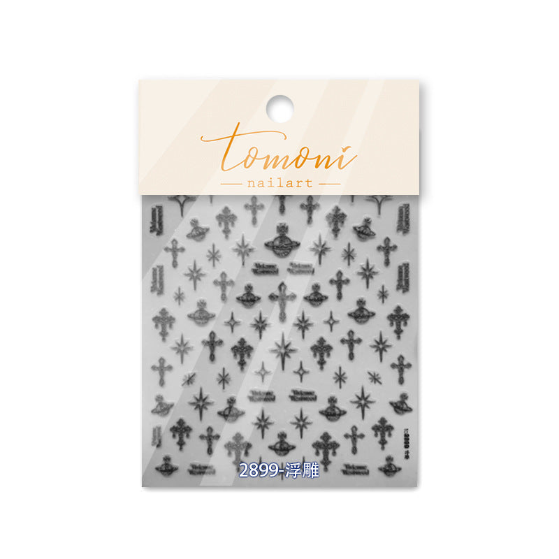 Embossed Retro Style Saturn Cross Heart Nail Stickers