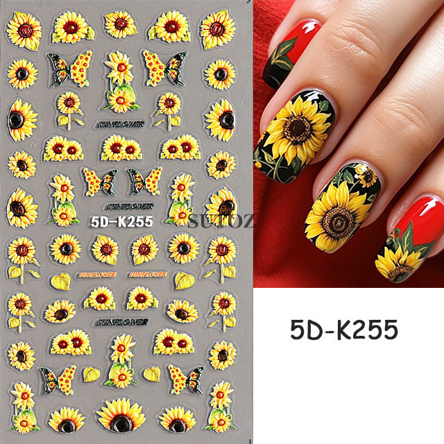 Paper Summer Sunflower Peony Tulip Three-dimensional Nail Stickers