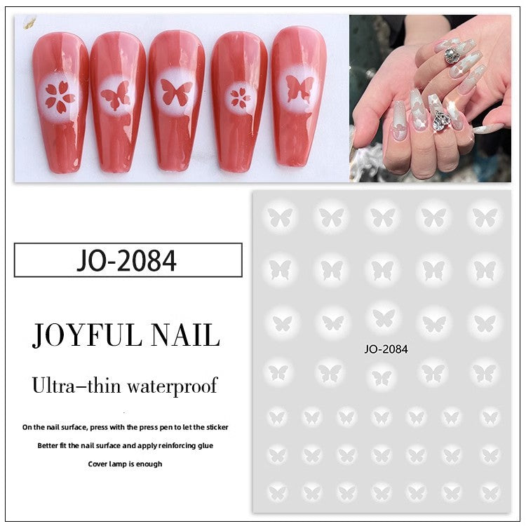 Hollow White Butterfly French Gradient Love Star Blooming Nail Stickers