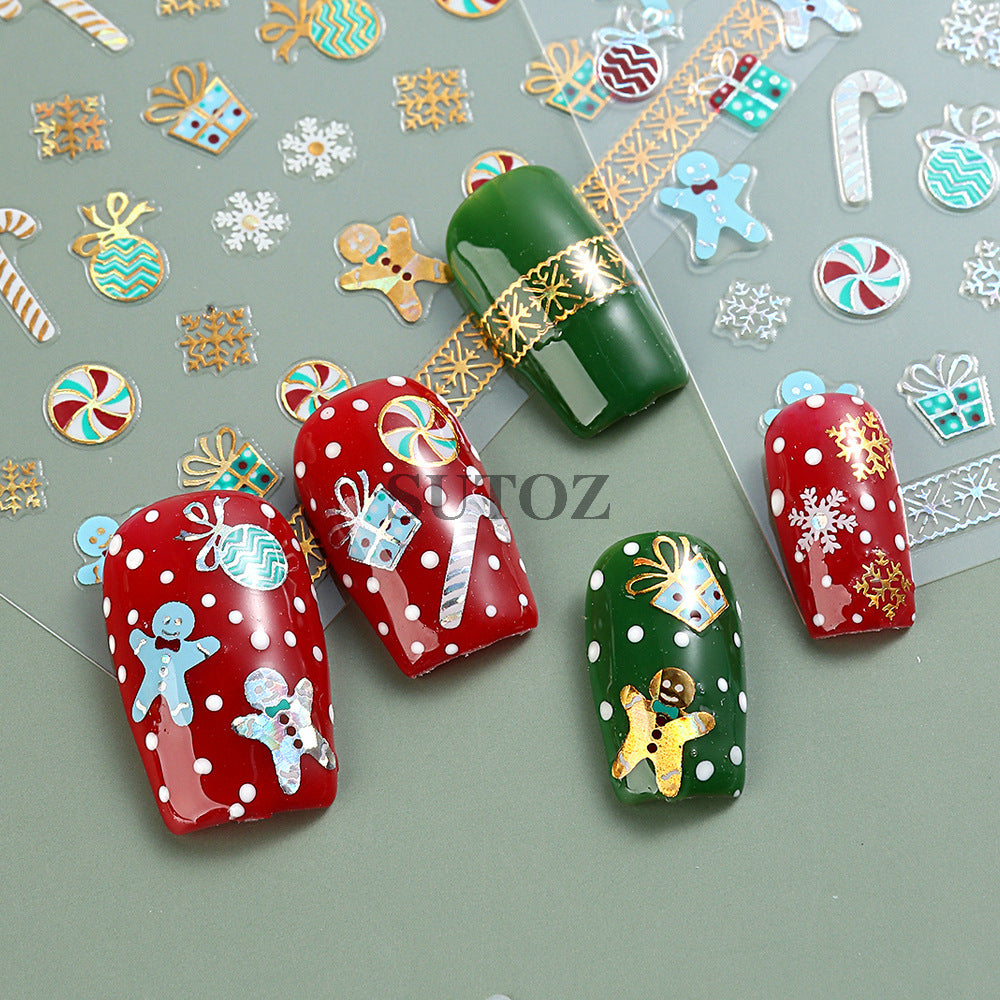 Autocollants pour ongles en forme de flocon de neige et de père Noël au laser pour Noël et l'hiver