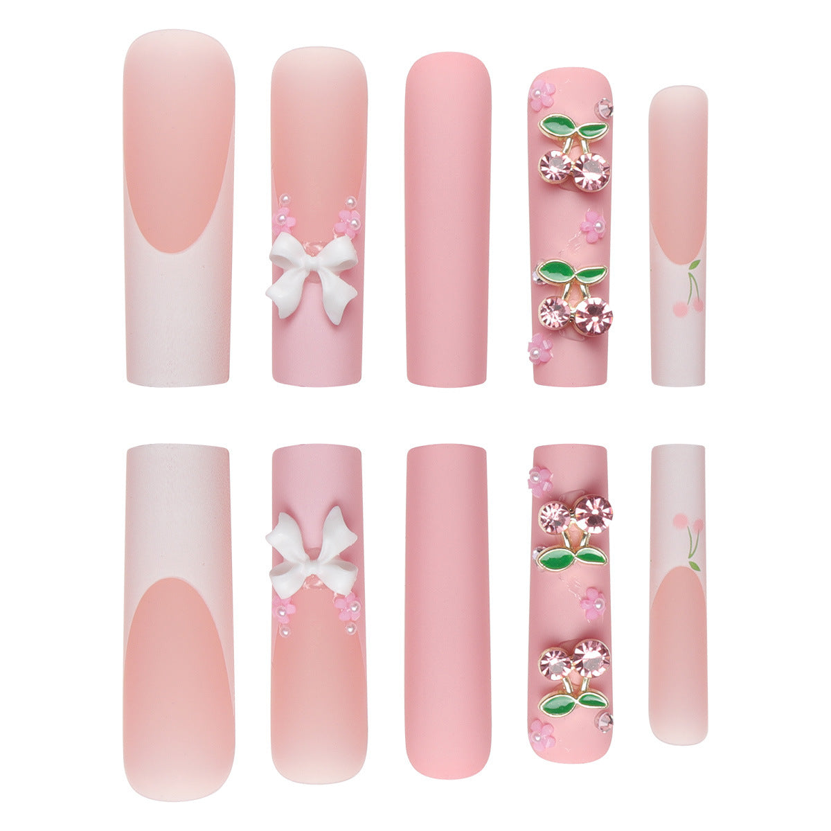 Nail art en forme de cerise avec nœud en diamant et usure de la pipe à eau