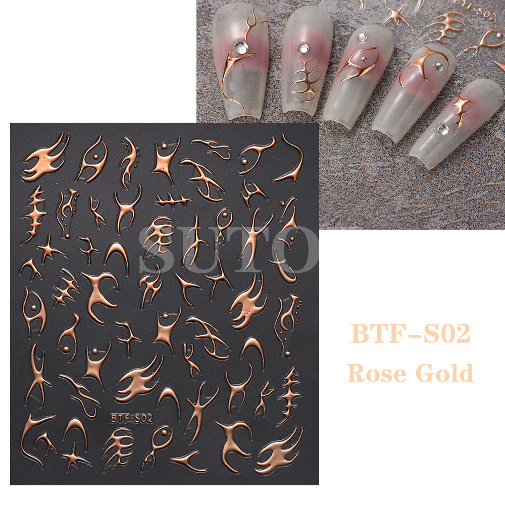 Gold Sier Rose Fishbone Line Back Nail Stickers