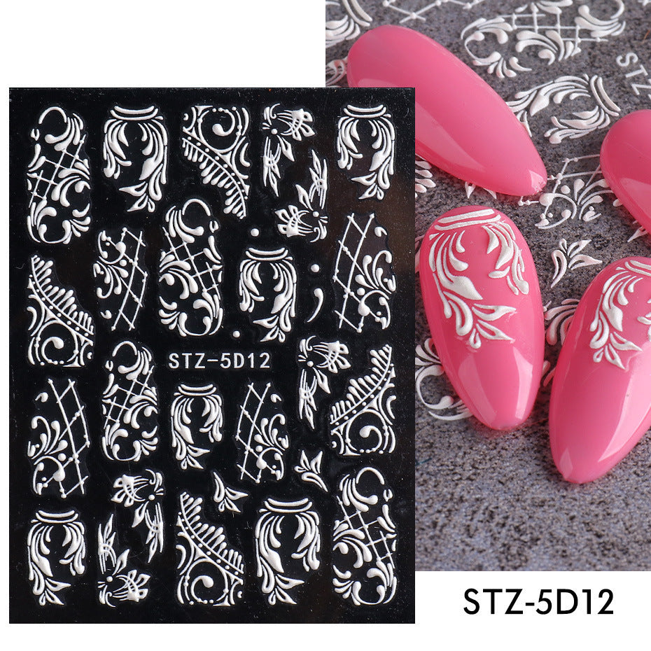 Autocollants pour ongles en relief avec motif de rose sculpté en trois dimensions