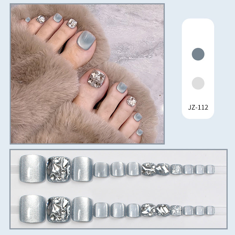 Beauty Piece Foot Blue Cat With Diamond Removable Nail Stickers