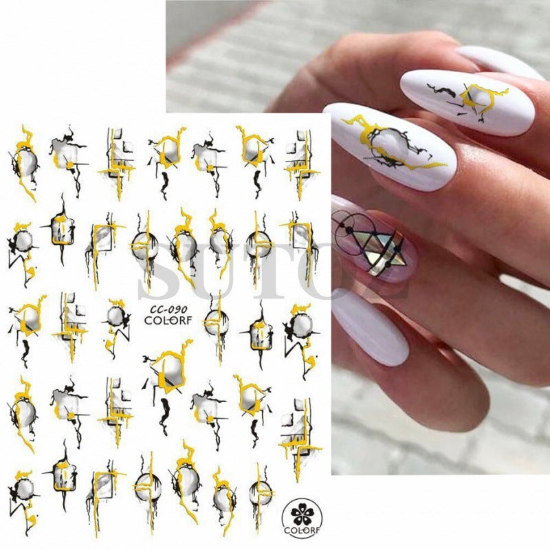 Hot Gilding Marbling Black White Gold Nail Stickers