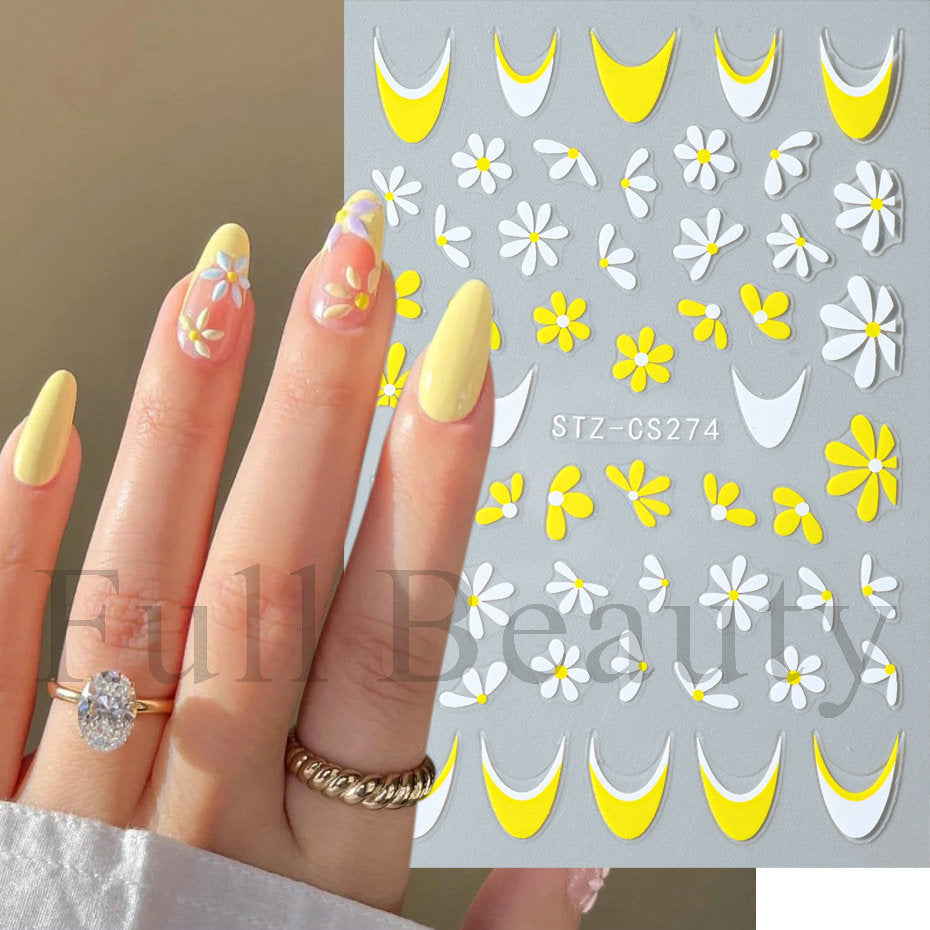 Fresh Little Daisy Yellow White Cute Nail Stickers