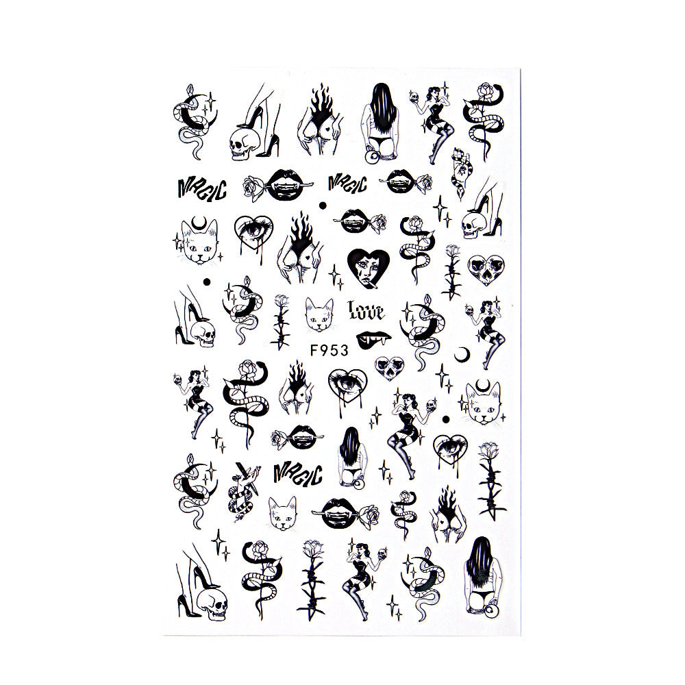 Halloween Dark Animal Devil Adhesive Skull Nail Stickers