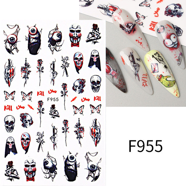 Halloween Cartoon Pumpkin Bat Skull Back Nail Stickers